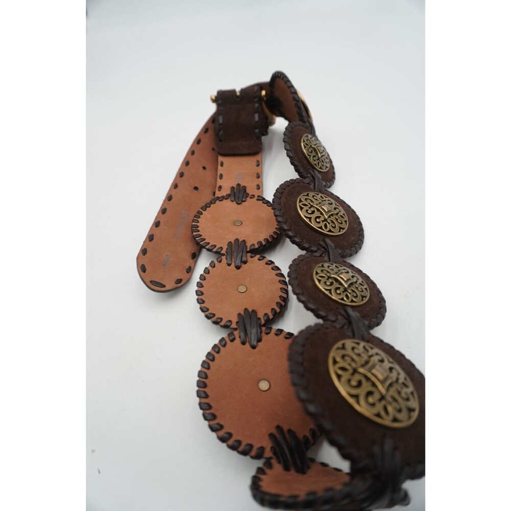 Brighton Brown Wide Suede Concho Belt Ornate Brass Medallions Western Cowgirl 3" - Picture 7 of 12